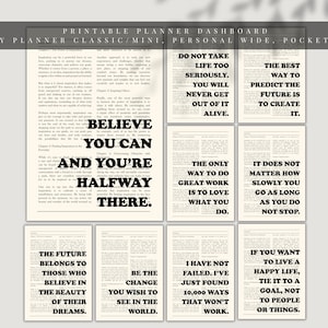 PRINTABLE Planner, Dashboard Set, Planner dividers in Personal wide/Happy planner/Pocket sizes, Cover Pages, Quotes Pages, Digital Dividers