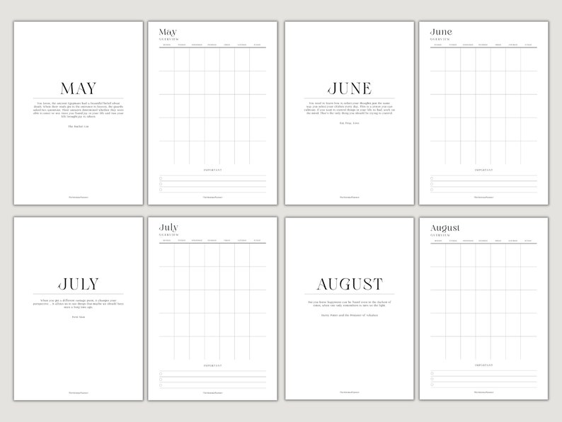 Undated Monthly Calendar, Printable Planner, Dashboard Planner, Inserts, Monthly Cover Pages ...