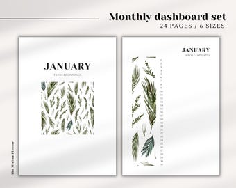 Botanical Monthly Planner Dividers, Aesthetic Minimalist Design (Printable PDF)
