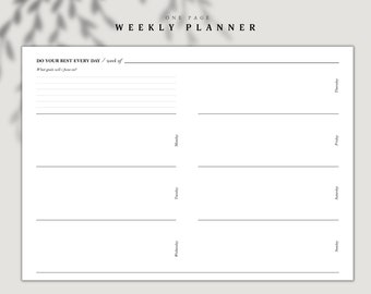 Week on 1 Page, Week At a Glance, Weekly Schedule, Weekly Agenda, Minimal Weekly Planner Printable PDF, Planner Inserts, A4/Letter, Calendar