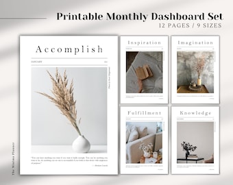Monthly Printable Planner Dashboard Set, Minimalist Aesthetic (PDF)