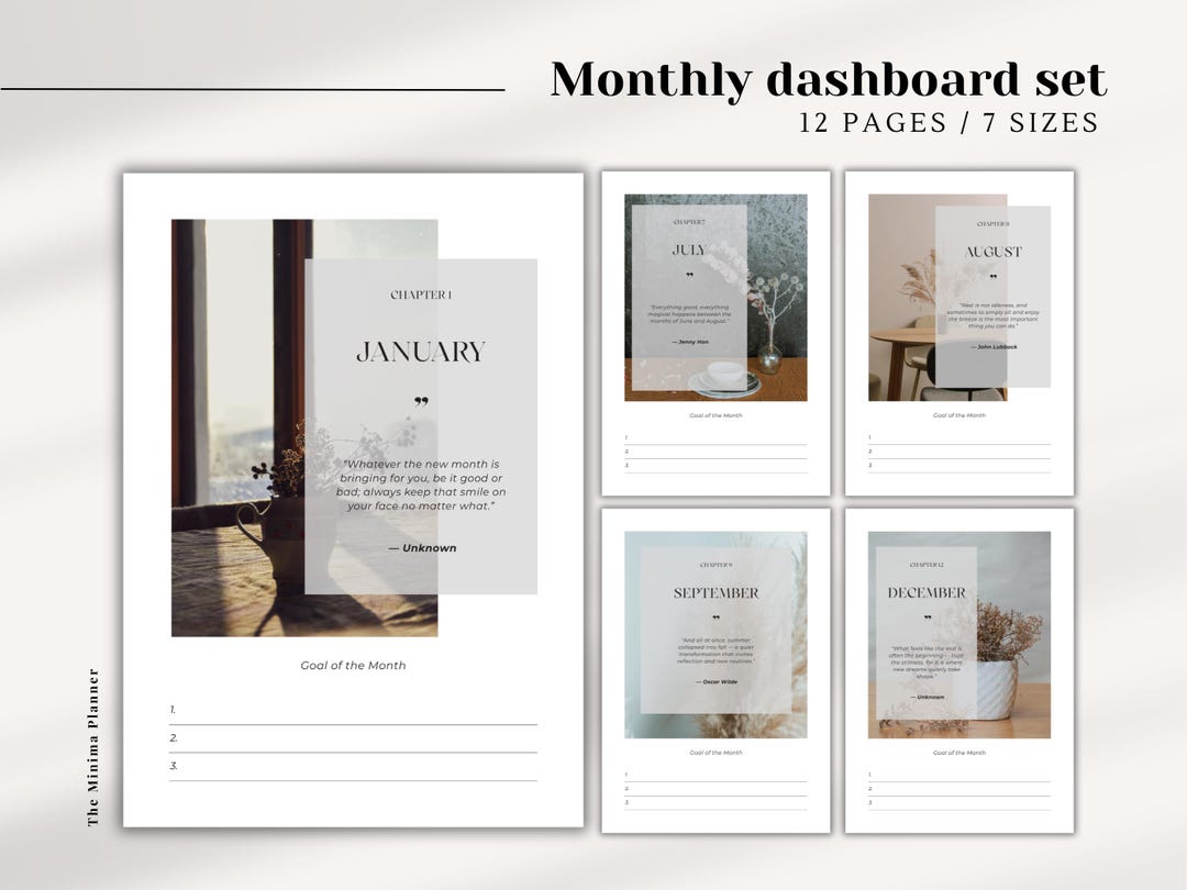 Monthly Planner Dashboard Set: Minimalist Printable Dividers (PDF ...
