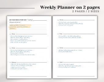Printable Weekly Planner, Week on 2 Pages, A5, Half Letter (PDF)