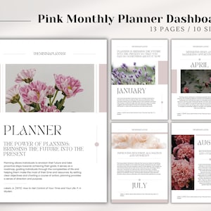 Pink Floral Planner Dashboards, Monthly Printable Planner, Dashboard Set, Pink Floral Planner, Printable Planner Dividers, Monthly Planner