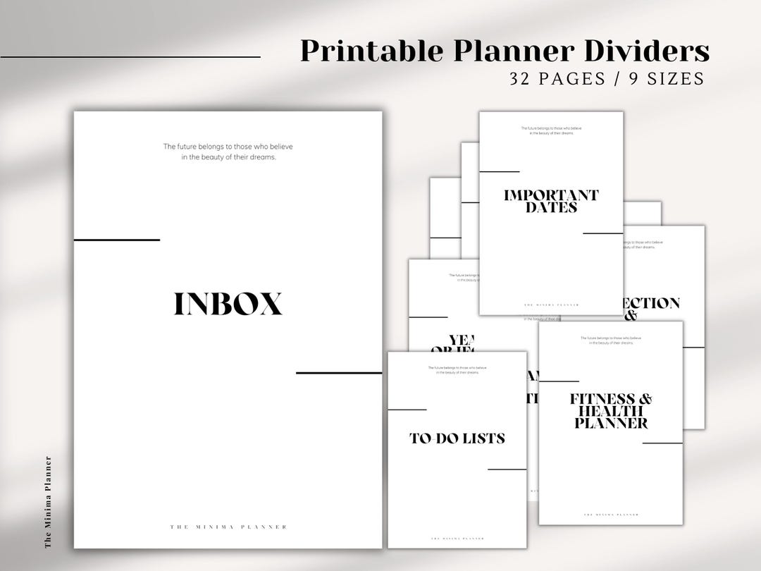 PRINTABLE Planner, Dashboard Set, Planner Dividers in 9 Sizes, 32 Pages ...