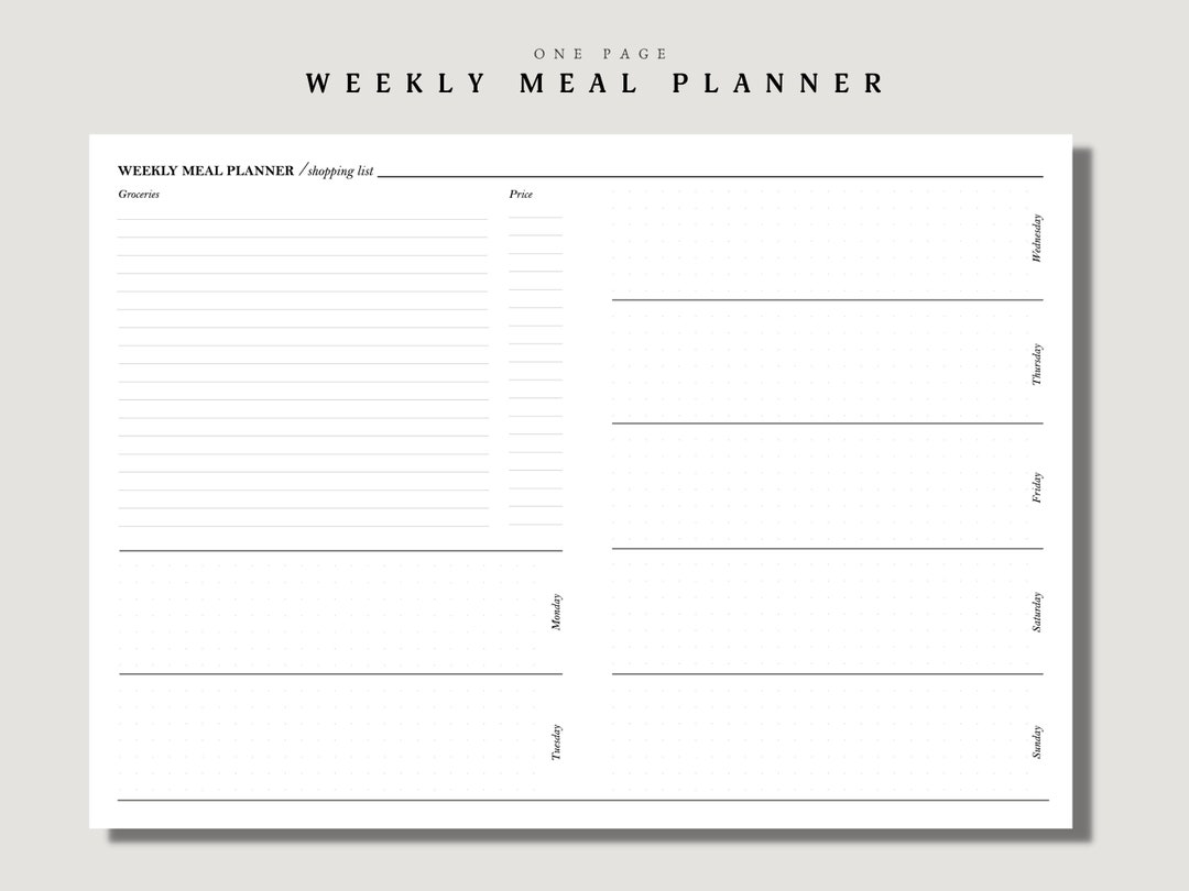 Meal Plan With Grocery List A4 Letter Printable Planner Inserts Weekly ...