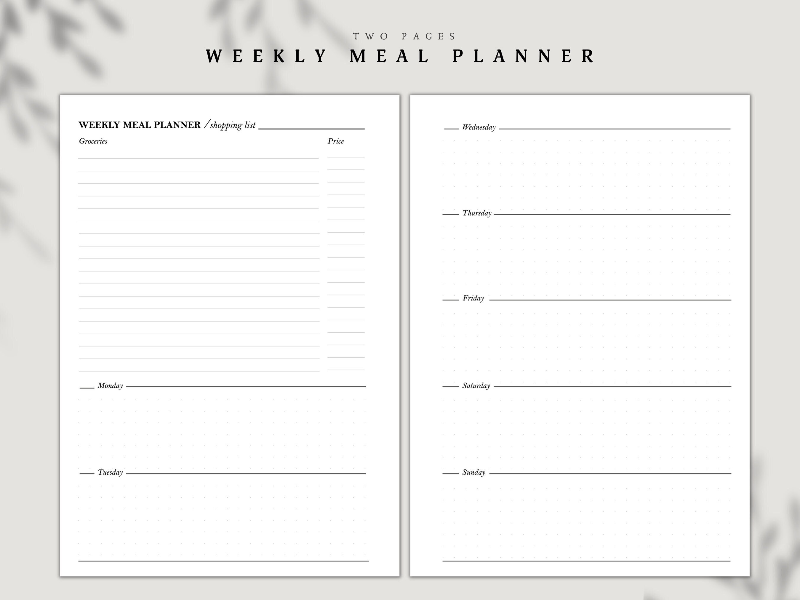 Meal Plan With Grocery List | A5 | Half Letter | Printable Planner ...
