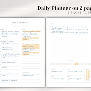Printable Daily Planner – 2 Page Layout, Daily planner printable, 2 page daily planner, Printable daily agenda, Minimalist planner, Schedule