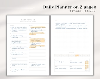 Planificador diario imprimible de 2 páginas, planificador diario imprimible, planificador diario de 2 páginas, agenda diaria imprimible, planificador minimalista, horario