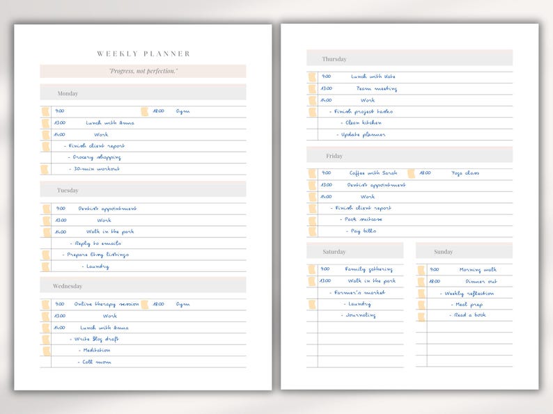 Weekly Planner Printable | Minimalist Week on One Page | Planner Insert ...