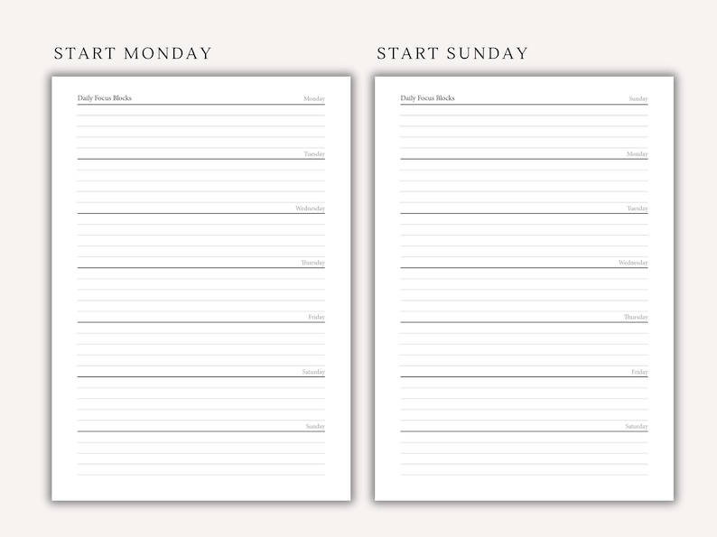 Week Blocks Monday Minimalist Weekly Planner Printable: Two-page Layout (PDF, 6 Sizes) - Etsy