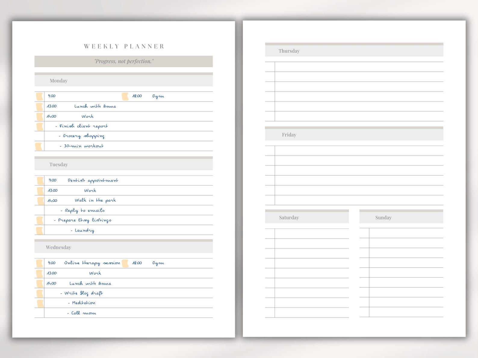 Weekly Planner Printable | Minimalist Week on One Page | Planner Insert ...
