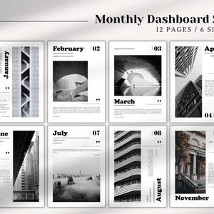 Planificador mensual imprimible, juego de insertos para tablero de mandos para A5, A6, carta o media carta, personal, planificador de bolsillo, archivo digital, arquitectura