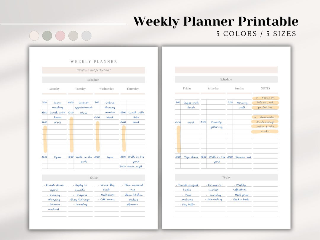 Minimalist Weekly Planner Printable | Schedule & to Do List (PDF) - Etsy