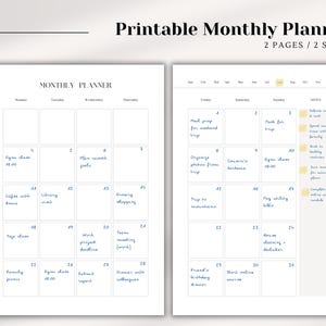 2-Page Monthly Planner, Printable PDF, Minimalist Calendar Insert, Month At a Glance, Monthly Calendar Planner (size: A5, Half Letter)