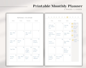 2-Page Monthly Planner, Printable PDF, Minimalist Calendar Insert, Month At a Glance, Monthly Calendar Planner (size: A5, Half Letter)