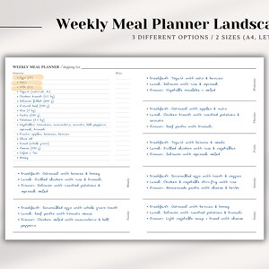 Meal Planner with Grocery List | A4 | Letter | Printable Planner Inserts | Weekly Menu List Template | Food Journal Page | Diet Tracker
