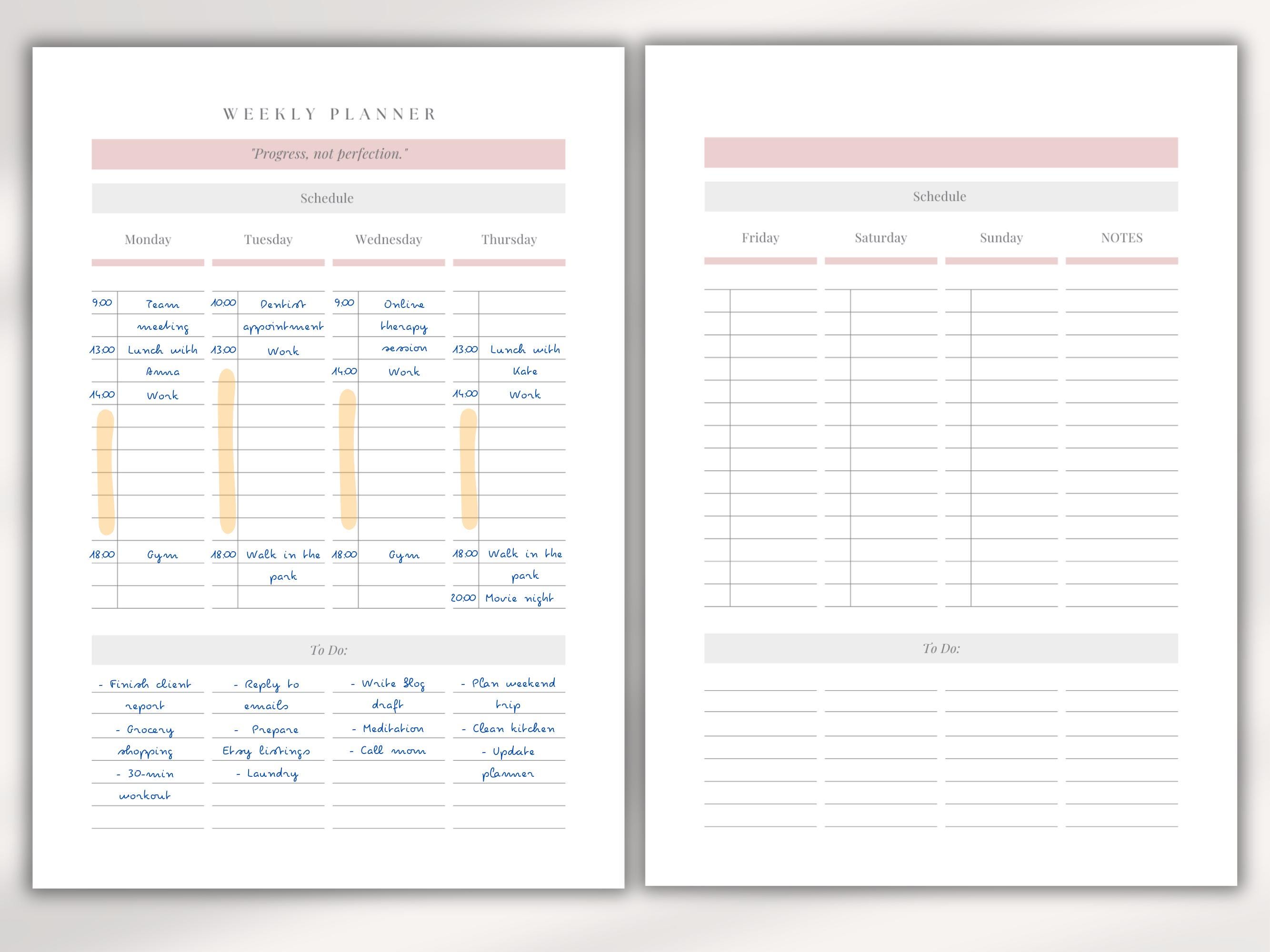 Minimalist Weekly Planner Printable | Schedule & to Do List (PDF) - Etsy