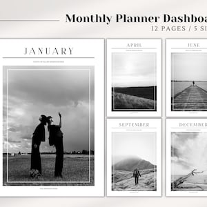 12 Monthly Planner Dashboards, Printanle Planner, Dashboard Set, Monthly dashboard in 5 size, Printable Monthly Planner Dashboards