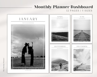 12 Monthly Planner Dashboards, Printanle Planner, Dashboard Set, Monthly dashboard in 5 size, Printable Monthly Planner Dashboards