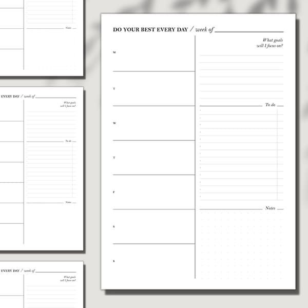 Week on 1 Page, Week At a Glance, Weekly Schedule, Weekly Agenda, Minimal Weekly Planner Printable, Planner Inserts, A4/Letter/HalfLeter/A5