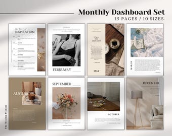 Maandelijkse dashboardset, planner: A4, Letter, A5, halve letter, persoonlijk formaat, persoonlijk breed, Happy planner mini/klassiek, zak, zak plus