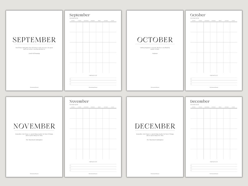 Undated Monthly Calendar, Printable Planner, Dashboard Planner, Inserts, Monthly Cover Pages ...