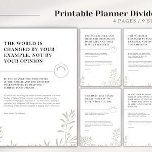 Printable Planner Dividers: Motivational Botanical Design (PDF Download, Multiple Sizes)