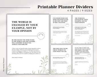 Divisori per planner stampabili: design botanico motivazionale (download PDF, diverse dimensioni)