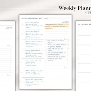 Printable Weekly Planner, Week on 1 Page, Week At a Glance, Weekly Schedule, Weekly Agenda, Weekly Inserts, A4/A5/Letter/Half Letter