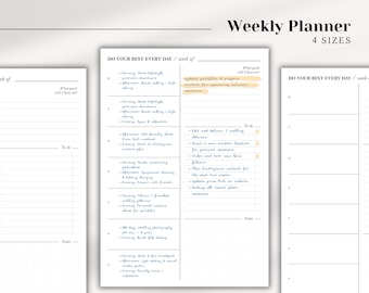 Printable Weekly Planner, Week on 1 Page (A4/A5/Letter/Half Letter) (PDF)