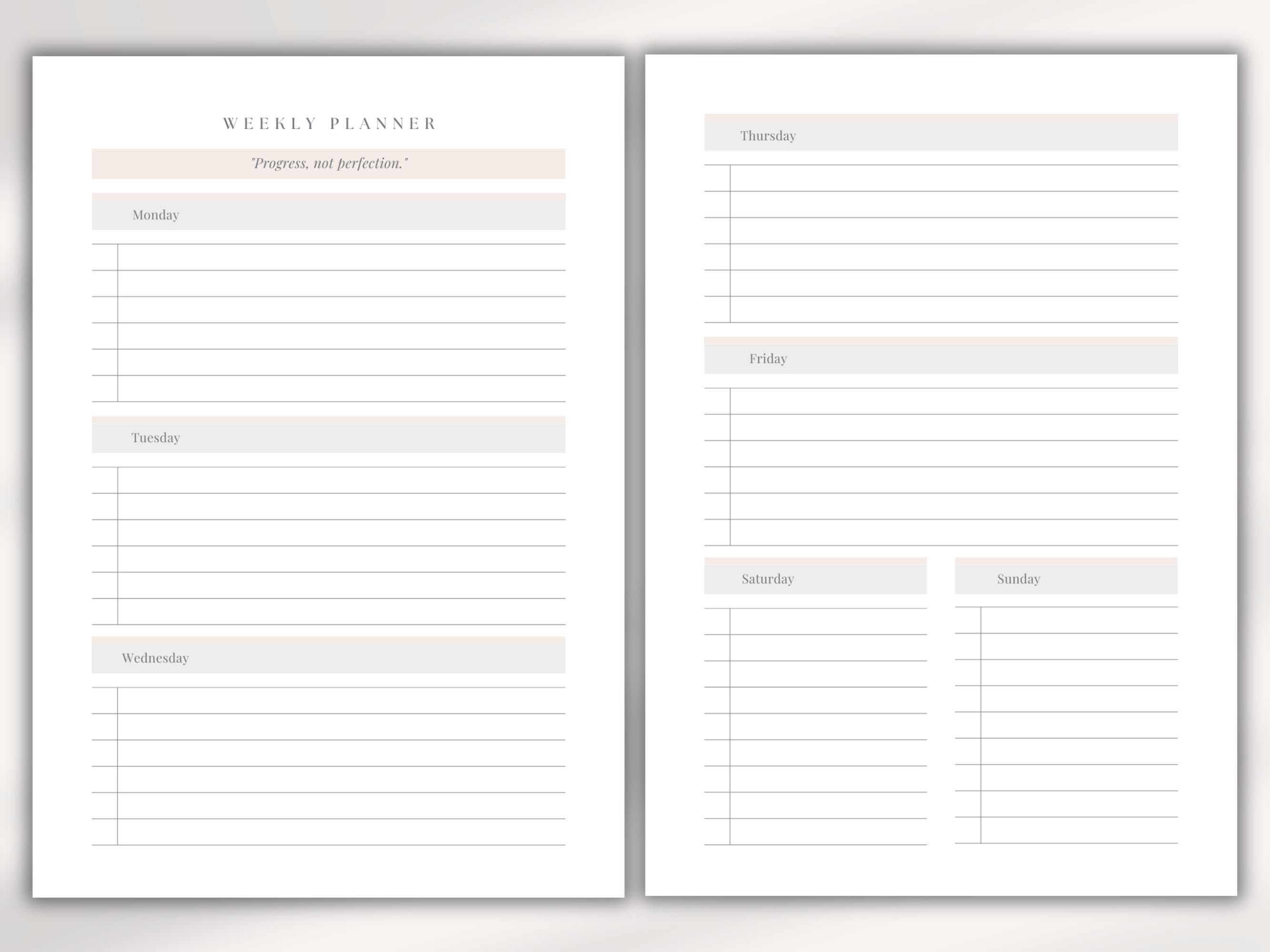 Weekly Planner Printable | Minimalist Week on One Page | Planner Insert ...