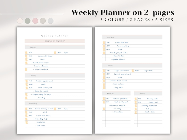 Weekly Planner Printable | Minimalist Week on One Page | Planner Insert ...