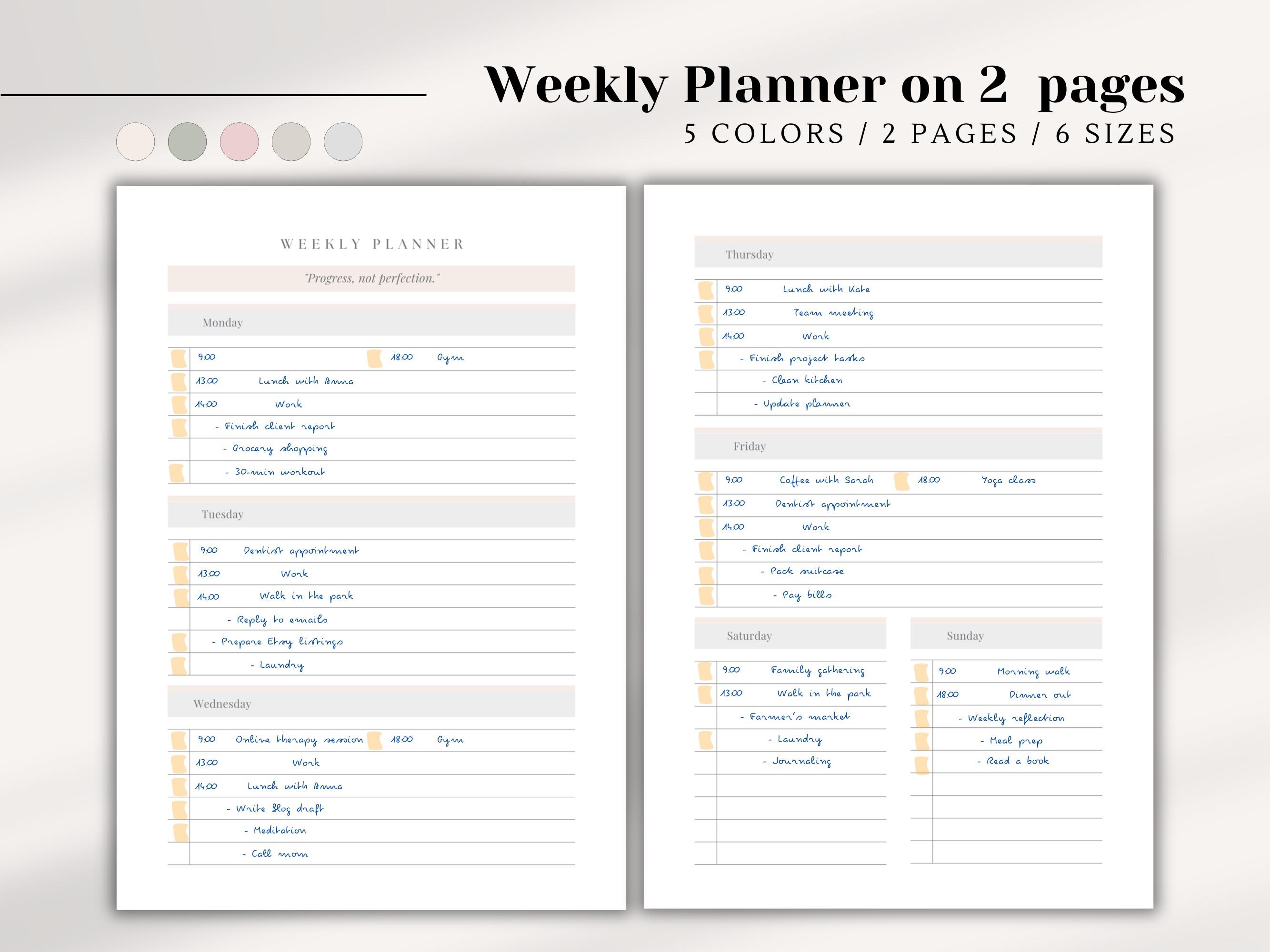 Weekly Planner Printable | Minimalist Week on One Page | Planner Insert ...