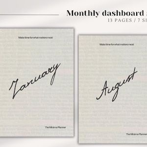 Monthly Printable Planner, Dashboard Set Inserts, Minimalist Planner, Aesthetic Dashboards, Printable Dividers, Minimal Planner Dashboard