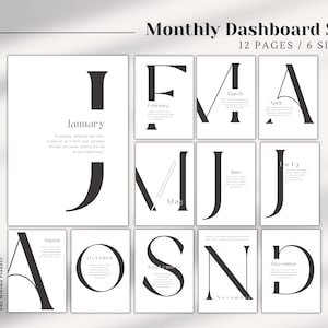 Druckbare Planer, Dashboard Set, monatliches Dashboard, A5, halbe Letter, persönliche Größe / Breite, glücklicher Planer, digitale Datei, Deckblätter, Einsätze