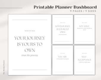 Minimal planner dashboard, afdrukbaar dashboard, afdrukbare dashboard planner, motiverende citaten planner, minimalistische planner inzetstukken, 9 maten
