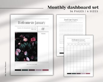 Monthly Planner Dividers, Minimalist Dashboard Pages, 7 Sizes (Digital Download)