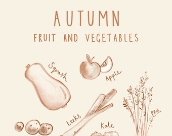 Autumn print / Seasonal Art Print / Fruit and Veg Print / Kitchen Wall Art / Autumnal Gift / Autumn Print / Vegetable Wall Decor