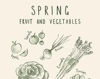 Spring print / Seasonal Art Print / Fruit and Veg Print / Kitchen Wall Art / Spring Gift / Sprint Print/ Vegetable Wall Decor /New Home Gift