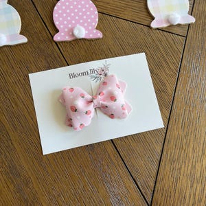 Sweet Strawberries Pink Leather Bow,Spring Girls Hair Bow, Easter Basket Fillers,Baby Strawberries Hair Bow, Summer Hair Bow,Pink Strawberry