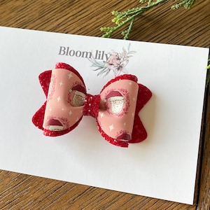 Christmas Hair Bow, Santa Hair Bow, Christmas Gift, Girls Hair Bow, Glitter Hair Bow, Baby Christmas headband, Baby Bow Headband