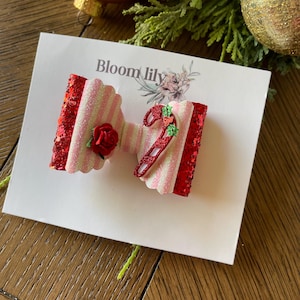 Zuckerstange Stick rote Blume Glitter Weihnachten Haarschleife, Weihnachtsgeschenk für Mädchen, Weihnachten Glitzer Haarschleife, Mädchen Haarschleife,Kleinkind,Baby Schleife