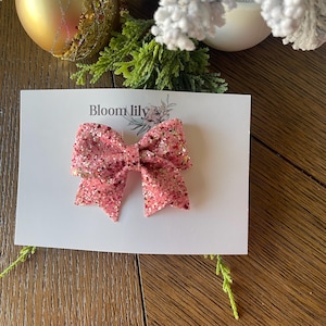 Pink Reddish Gold Glitter Hair Bow,New year celebration Bow,Christmas Gift for girls,Stocking Fillers,Christmas Hair Bow,Toddler Glitter Bow