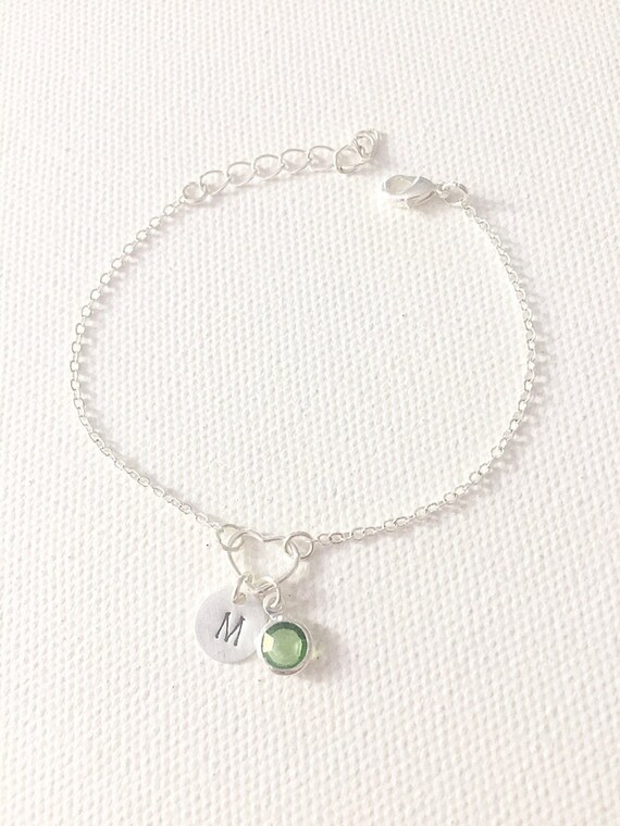 Birthstone Bracelet Initial Bracelet Bridesmaids Gift Personalized Gift for her Silver Bracelet Birthday Gift Mothers day gift