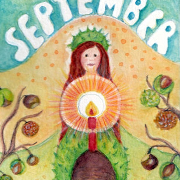 Aquarell Postkarte für Kinder *Aster*/ Jahreszeitentisch / Monatskarte September/ handgemalt waldorfinspiriert