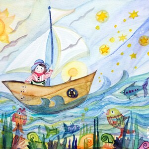 Children's poster A4 Maritim *little boat*/children's room/ summer/ watercolor handpainted