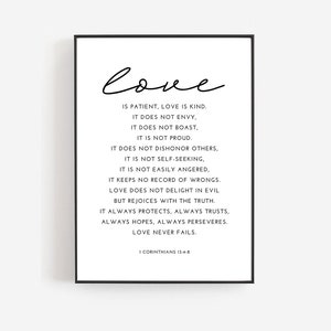 Love Is Patient, Love Is Kind, Bible Verse, Wedding Gift, Anniversary Gift, Printable Sign, Scripture Printable, Christian Wedding, LDS