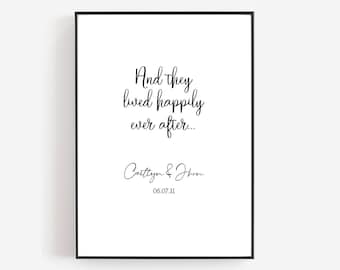 Personalised Print, Custom Print, Wedding Print, Marriage Print, Couple Print, And They Lived Happily Ever After, Custom Name, New Home Deco