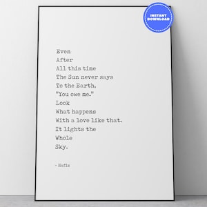 Inspirational Love Quote Wall Art | Minimalist Black and White Hafiz Print | Spiritual Digital Download for Home Office Decor